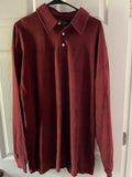 Mens XLarge Roundtree & Yorke Burgandy Polo Long Sleeve Thin Black Stripe Shirt