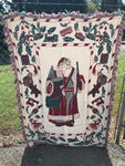 VINTAGE Woven Santa St. Nicholas Large Throw Blanket Fringed Red Green Ivory