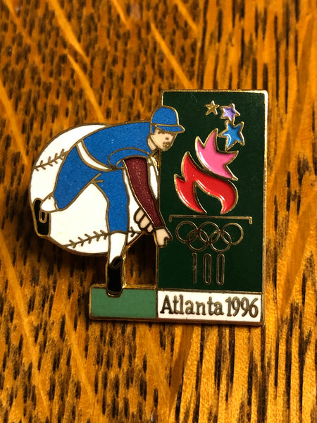 *Vintage Rare 1996 Summer Olympics 100th Olympic Torch BASEBALL Atlanta Georgia USA Lapel Hat Pin