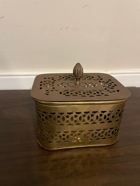 Brass Potpourri Trinket Box with Handle and Lid Rectangle