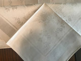 ~€ Ivory Shimmer Flower Covered Damask Cotton Rayon Table Cloth Cover 84” & 8-16” Large Napkins
