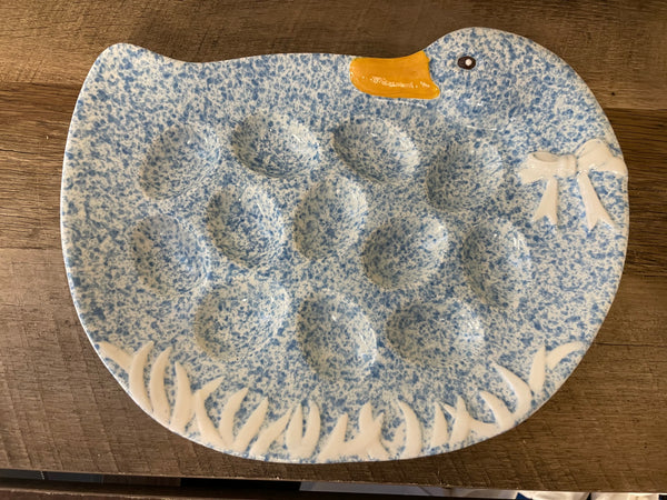 ^ Vintage Deviled Egg Tray Serving Plate Platter Country Blue Duck Easter 12” Farm