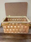 ¥ Vintage Woven Wide Weave Burlington Picnic Basket Metal Handles Wood Top