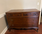 Vintage 4 Drawer DRESSER with Removable Mirror Queen Anne Legs Ornate Pulls Walnut Finish Buffet