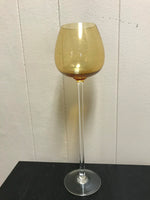 Long Stem Wine Amber Glass 14” Candle Holder Pedestal Decor