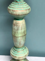 Green Distressed Gold CANDLE HOLDER Painted Taper and Pillar