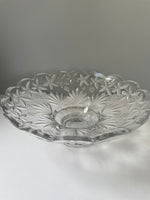 (L) <€€ Vintage Clear Frosted Pressed Glass Bowl Candle Holder Flowers Pedestal Base Scalloped Edge