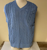 <€€ Mens BOBBY JONES Collection Baby Blue 100% Cotton Cable Sweater Vest Sz XL