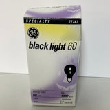 <€€ New Single GE Black Light Bulb, Incandescent Light Bulb, A19 60-Watt