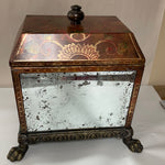 <€€ Large Vintage Florentine Ornate Metal Box w/Lid  Bevel Glass Sides Claw Feet Decor