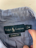 +* Mens Ralph Lauren Polo Logo Classic Fit Medium Blue Mini Plaid Cotton Button Down Long Sleeve