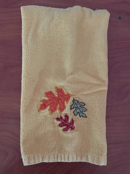 Autumn Fall Leaves Yellow Cotton Tea Hand Towel Harvest