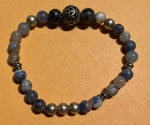 New Blue & Silver Glass Beads Stretch Beaded Bracelet for Womens/Teens Yoga