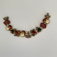 * Vintage Gold Tone 7.5” Double Chain Bracelet with 10 Christmas Charms