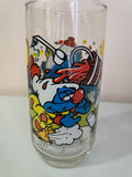 a** Vintage Pair/Set of 2 1980s Smurf Glass Tumblers Clumsy Smurfette Wallace Peyo Berrie & Co