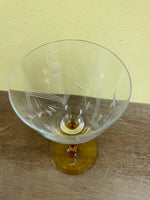 a** Vintage Set/10 Clear Etched Crystal Wine Goblet Barware Glasses 6.25” Gold Stems