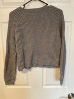 Womens Juniors Small Heather Gray Forever 21 Cable Knit Sweater Long Sleeve Cropped
