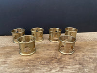 a** Set of 6 Brass Christmas Holiday Tree NAPKIN RINGS Holders