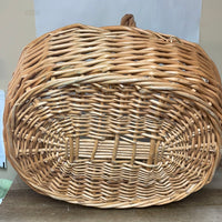 <€€ XLarge Round Wood Bamboo Woven Gathering Basket w/ Handles Easter