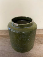 €a** Vintage Italy Green Glaze 7” Crock Ginger Jar Chippy