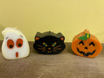 a** Lot/3 Halloween Candles White Ghost ~ Black Cat ~ Orange Pumpkin