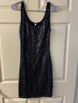 Womens Juniors PINK BLUSH Black Sequin Front Cocktail Party Dress Sz Medium