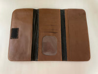 Brown Leather Zip 3 Fold Wallet Flat ID Card Bill Change Holder Velcro