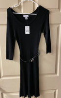 New Womens Large SAY WHAT? Black Sweater Dress Fitted Ribbed Belted Flare Skirt