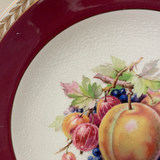 a** Vintage Set 3 Gold Gilt Edge Maroon DUCAL Decorator Dinner Plates 9” Fruits