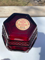 a* Vintage AVON 1876 Cape Cod 10" Bubble Bath Decanter Stopper Deep Ruby Red Garnet Colored 16oz Empty