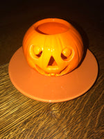 Vintage 1979 Ceramic Orange Pumpkin Jack O’Lantern Candle Tea Light Holder/Plate