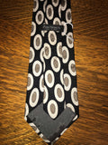 Mens BACHRACH Italy Silk Neckware Tie Necktie Geometric Ovals Brown Ivory on Black