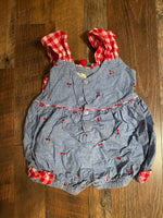 Set/2 Toddler Girls 2T Summer Spring Dress and  RomperSunflowers on Stripes and Red Cherries on Blue