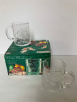 a** Vintage WINTER WONDERLAND Christmas Holiday Set/4 Glass Mugs 9.75 oz by Arcoroc Boxed