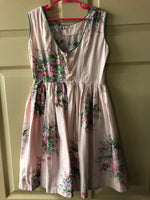 Vintage Girls Size 7/8 Sleeveless Pink Floral Dress Back Button Homemade Easter Springtime