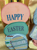 Happy Easter Decor Folding Wood Fence w/ Bunny Eggs & Chick