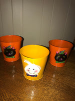 Set/3 Orange Metal Buckets 2 Black Cats 1 Ghost Autumn Fall