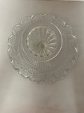 €€ Vintage Pressed Glass Cake Stand Pedestal Footed Plate Clear 10”x3.5”