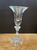 (L) €€~ Vintage Pair Set/2 Cut Glass Small Toasting Flute Cordial 6.25” Taper Candle Holders Round Base