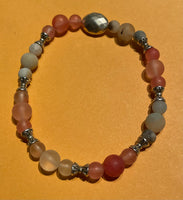 New Peach & Beige Glass Beads Stretch Beaded Bracelet Silver Spacers for Womens/Teens Yoga