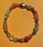 New Peach & Beige Glass Beads Stretch Beaded Bracelet Silver Spacers for Womens/Teens Yoga