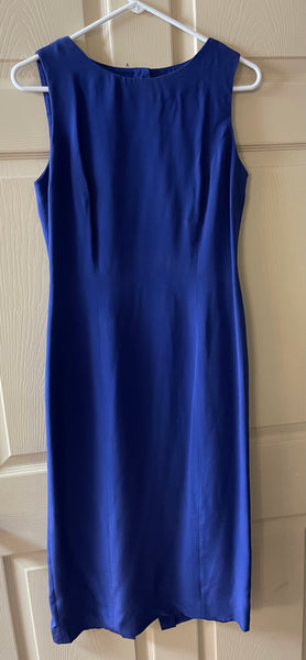 Womens MAGGY LONDON Blue Silk Lined Aline Dress Sleeveless Open Back Sz 6