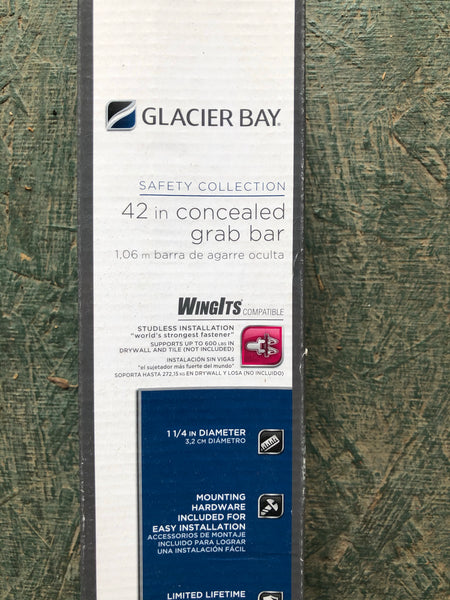 New GRAB BAR Glacier Bay 42” Brushed Stainless Steel Concealed Grab Bar 240927 NIB