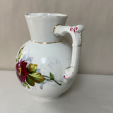 <€€ Vintage Medium Hand Painted Porcelain Pitcher Vase Asian Red Roses