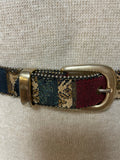 Vintage Womens Medium 37” Belt Harve Benard Holtzman Multicolor Leather Fabric Gold Buckle