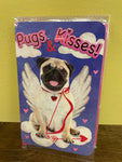 <€€ New Valentine Card PUGS & Kisses  w/ Envelope in Plastic Seal 2022 Voila Dog Pug