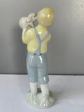 a** Vintage 1990 Prestige Collector's Club  Ceramic Figurine - 7” Boy with Puppy Excel MCMXC