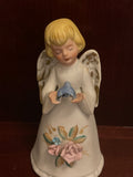 ~€ Vintage HOMCO Porcelain Girl Angel w/ Blue Bird Hand Bell Decor Home Interiors #99-8900