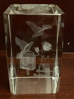 a** LOVE’s MAIL Valentine’s Greeting Clear Glass Cube Paperweight  3-D Laser Cut