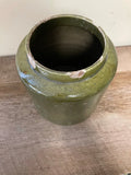 €a** Vintage Italy Green Glaze 7” Crock Ginger Jar Chippy